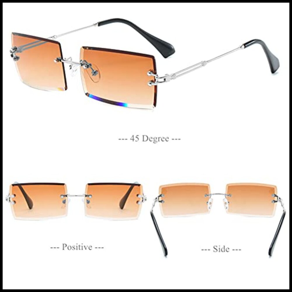 Retro Rimless Sunglasses Rectangle Frame Vintage … - image 4
